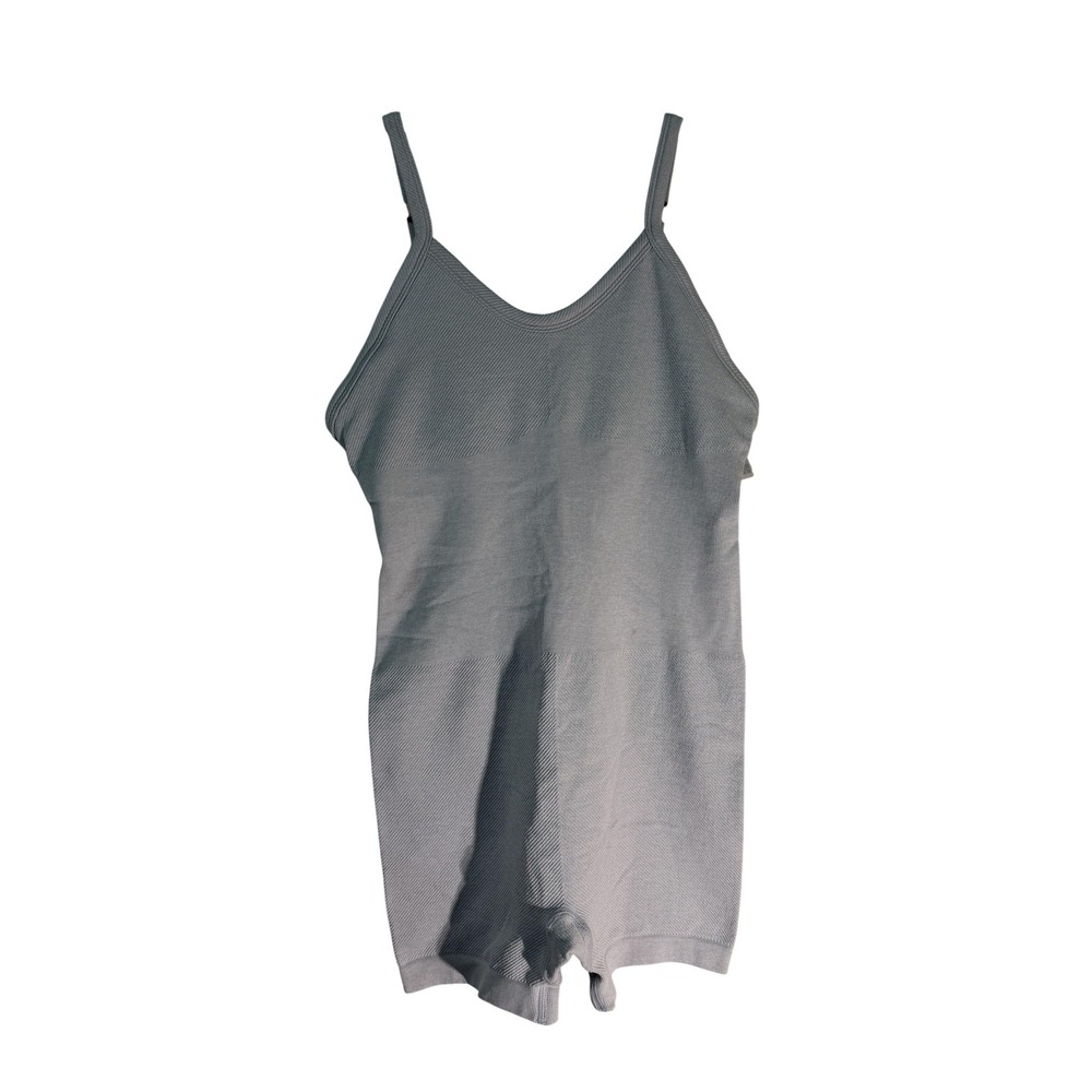 WORKOUT‎ Romper Womens M Gray Nylon Knit One-Piece V-Neck Ribbed Stretch